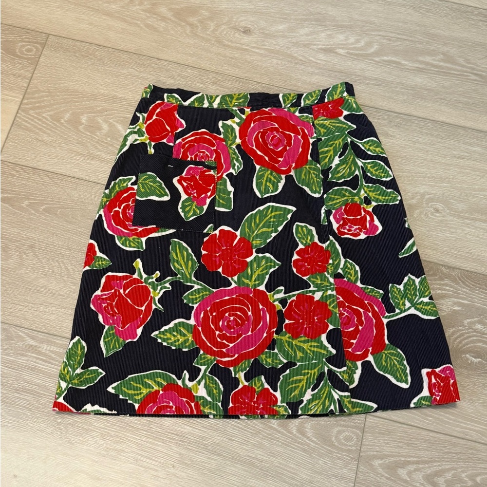 Vintage Lilly Pulitzer Floral Corduroy Mini Skirt Size 6—Red Rose Print
